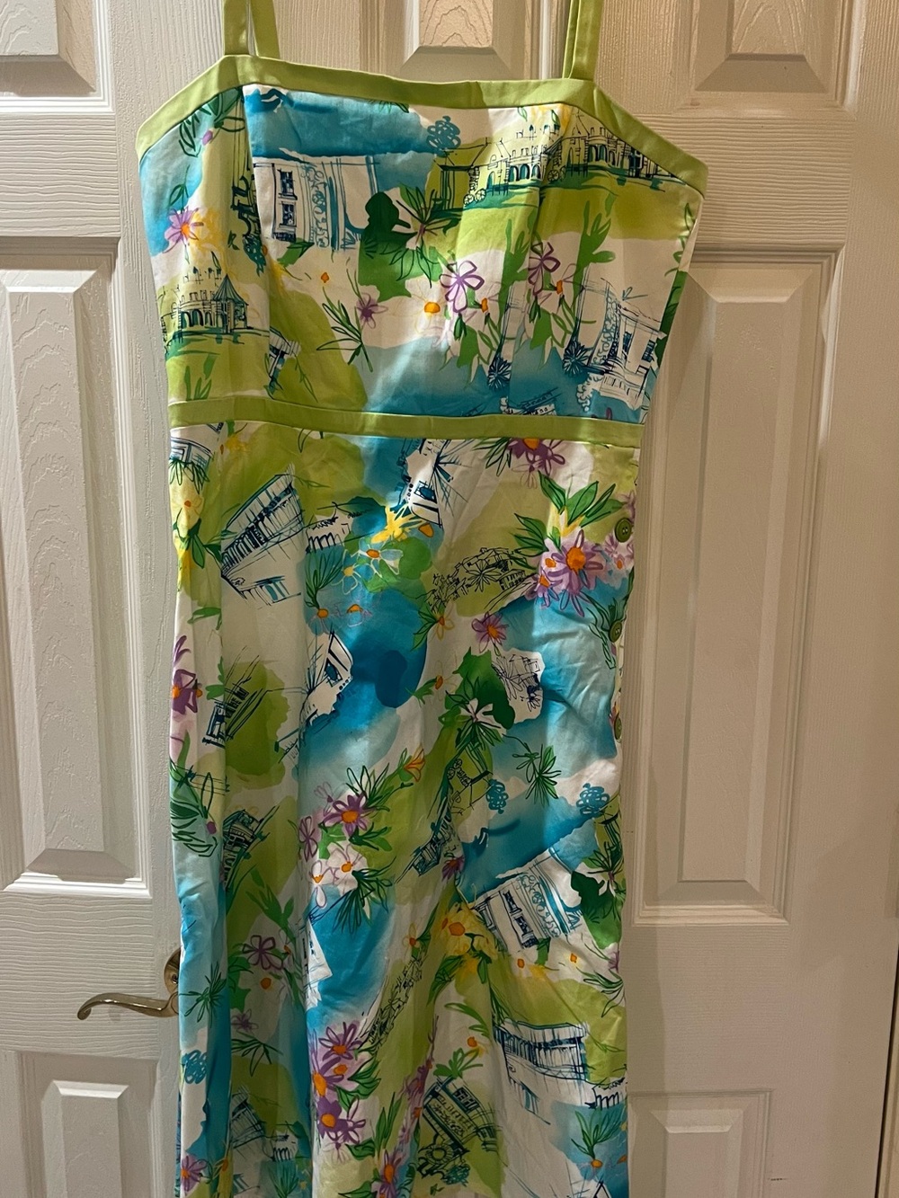 Floral Watercolor Maxi Dress in Blue & Green